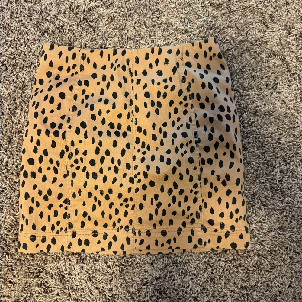 Jolt Tan Mini Skirt with Black Spot Print